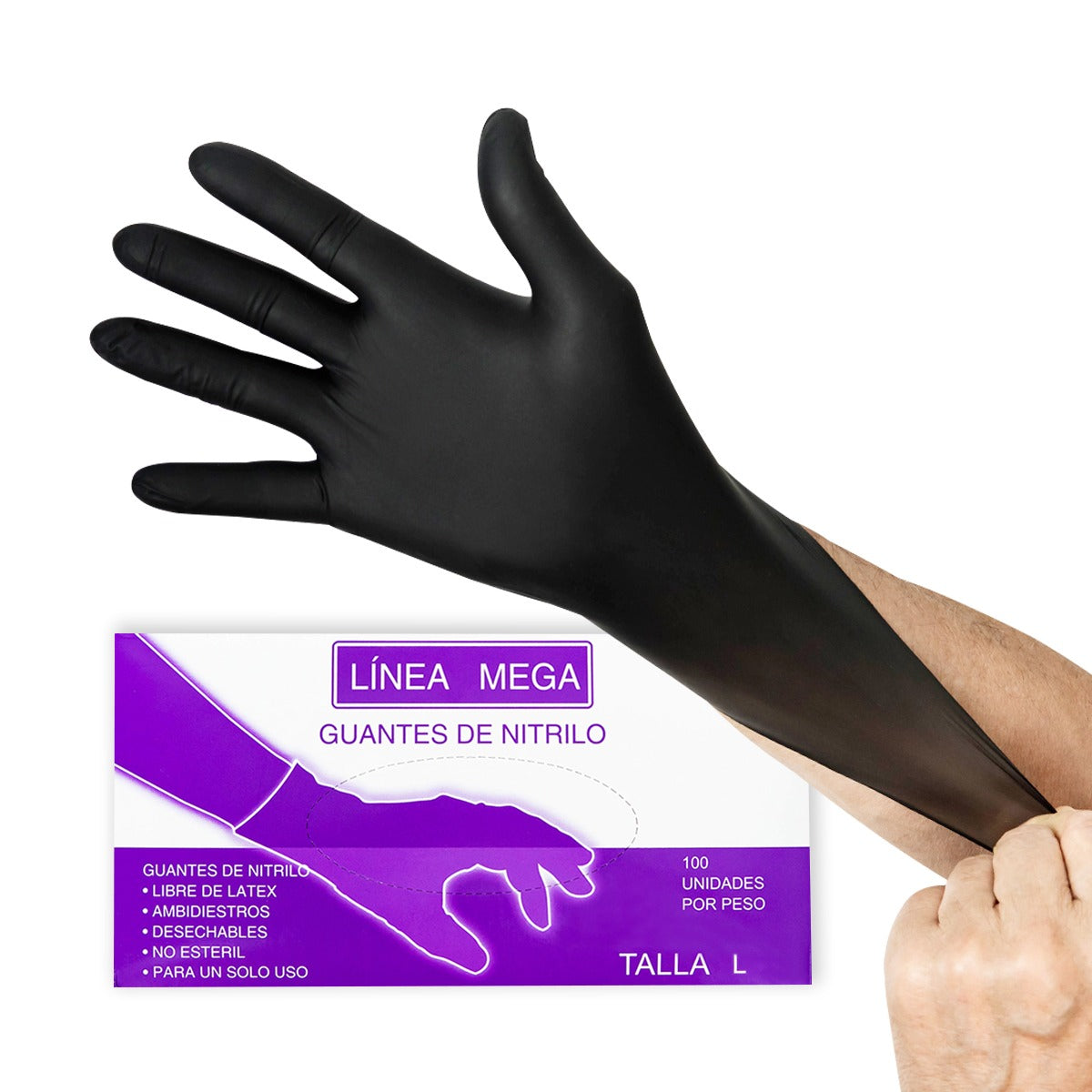 guantes nitrilo marca mega azul y negro