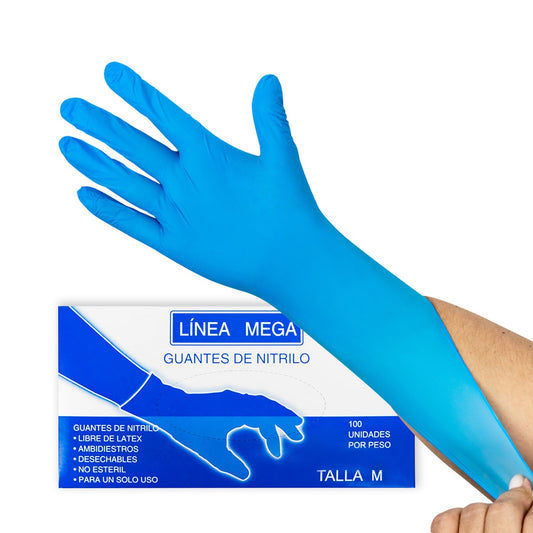 guantes nitrilo marca mega azul y negro
