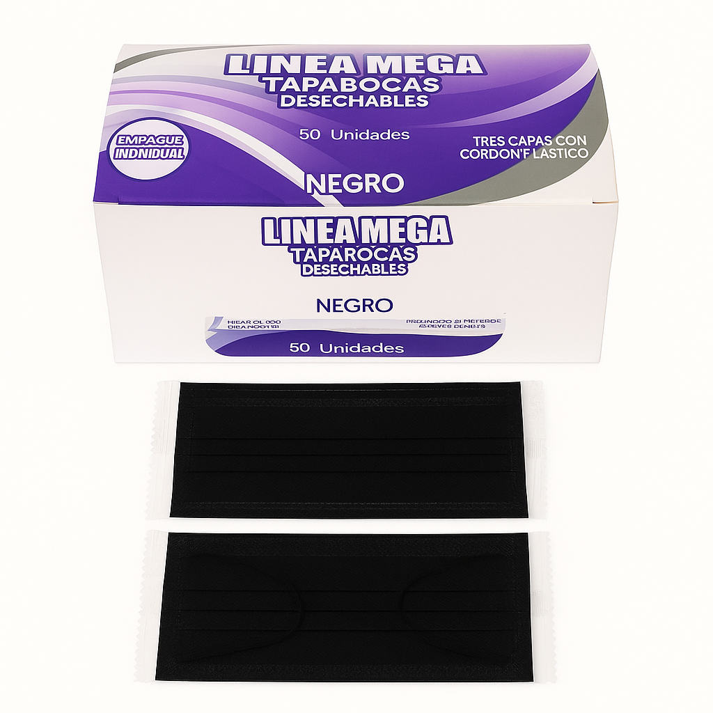 Tapabocas negro Empaque individual