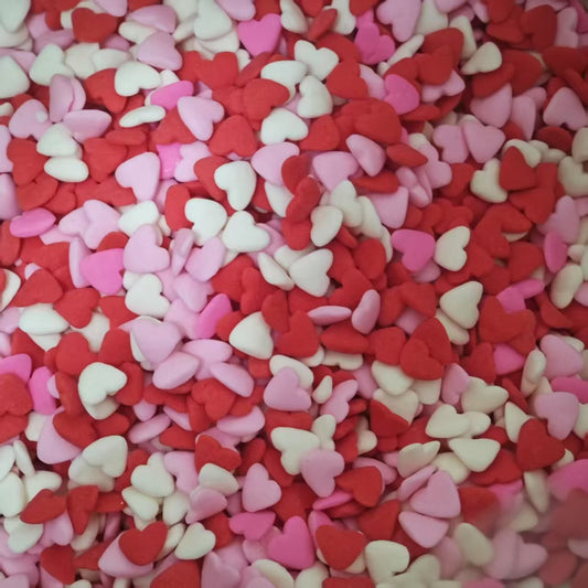 Sprinkles corazón rosado, rojo, blanco x 500 gr
